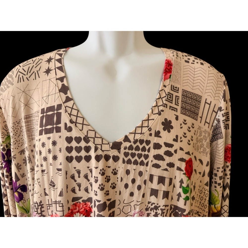 Johnny Was Women Tee L‎ Bamboo Patchwork Floral Long Sleeve Swing Boho R16120B - Picture 6 of 9